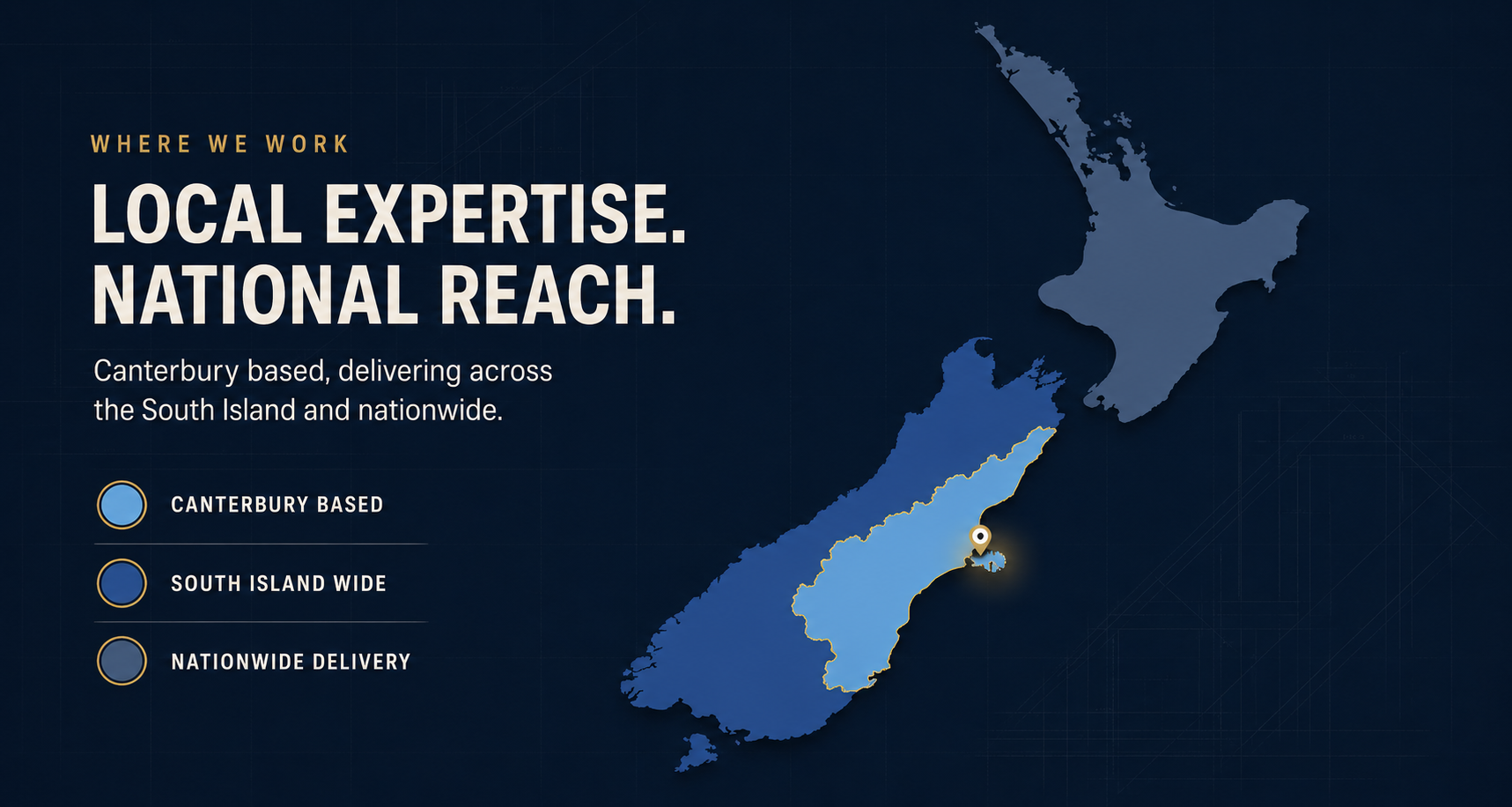 Resolve Construction coverage: Canterbury based, South Island wide and nationwide delivery